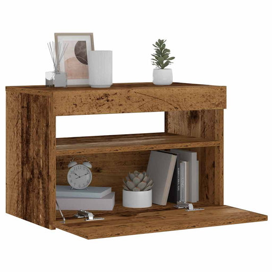 Bedside table with LED lights, reclaimed wood look, 60x35x40 cm