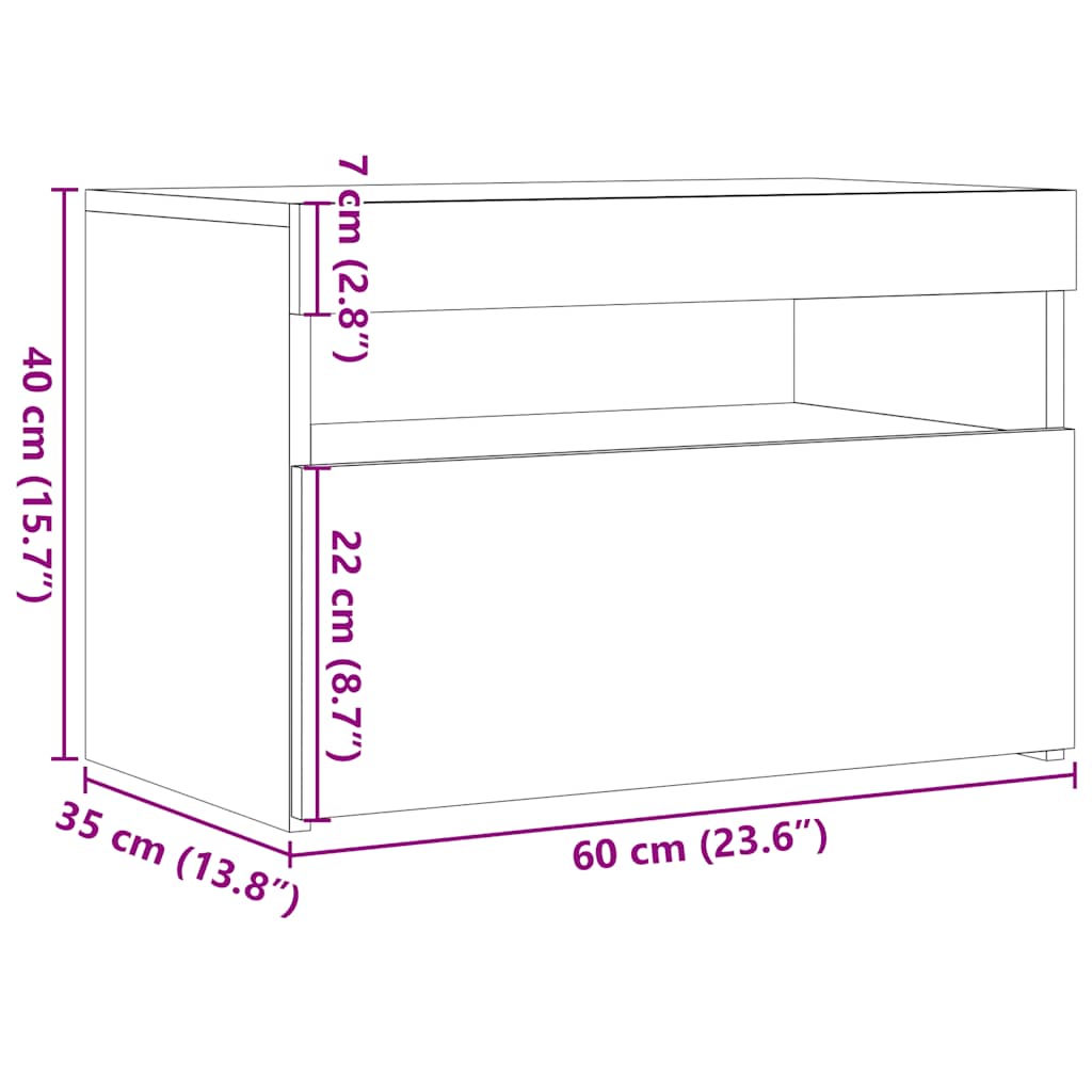 Nachttisch mit LED-Leuchten Artisan-Eiche 60x35x40 cm
