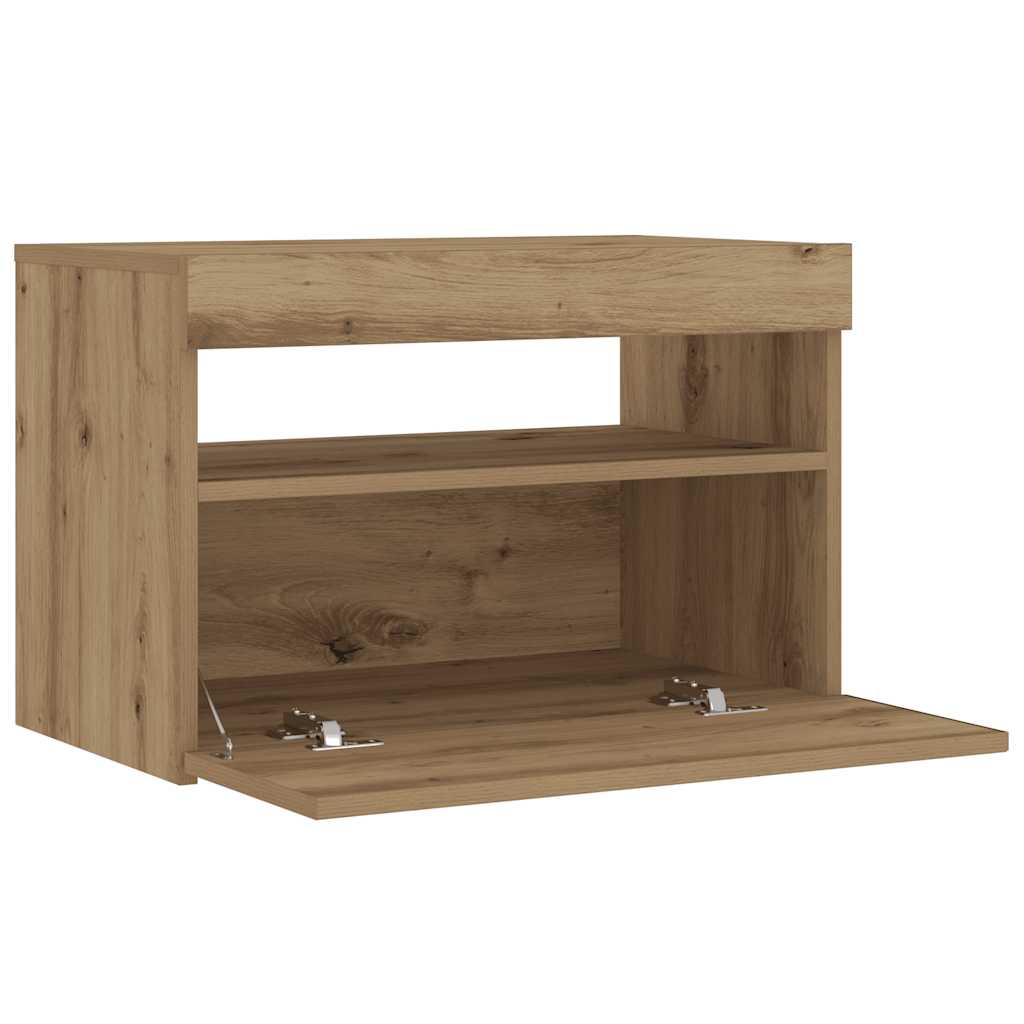 Nachttisch mit LED-Leuchten Artisan-Eiche 60x35x40 cm