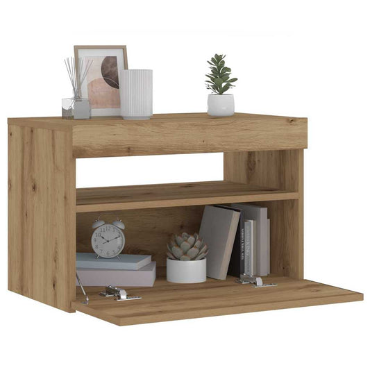 Bedside table with LED lights, Artisan oak, 60x35x40 cm