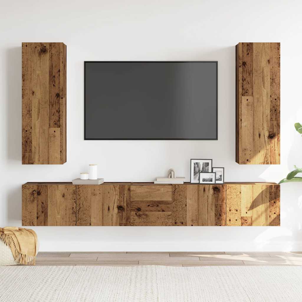 5-tlg. TV-Schrank-Set Wandmontage Altholz-Optik Holzwerkstoff