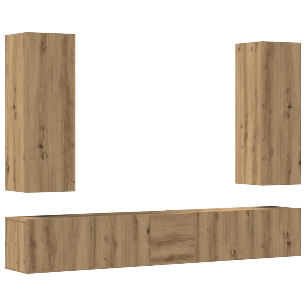 5-tlg. TV-Schrank-Set Wandmontage Artisan-Eiche Holzwerkstoff