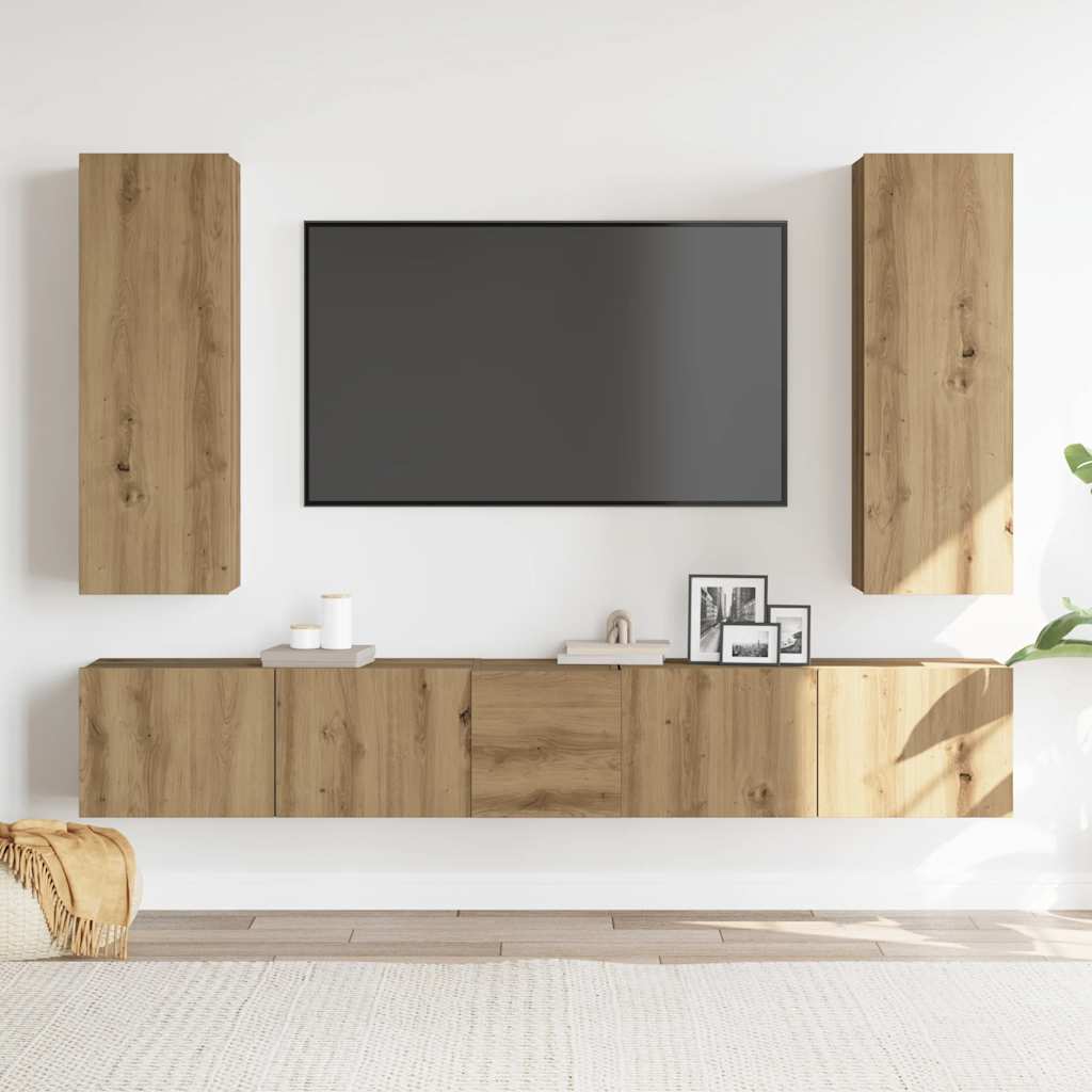 5-tlg. TV-Schrank-Set Wandmontage Artisan-Eiche Holzwerkstoff