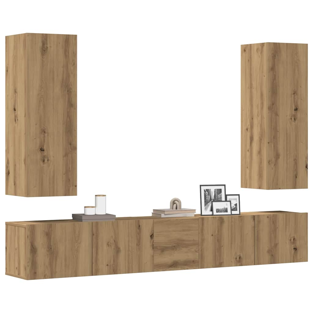 5-tlg. TV-Schrank-Set Wandmontage Artisan-Eiche Holzwerkstoff