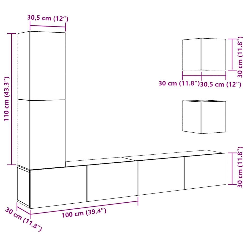 5-tlg. TV-Schrank-Set Wandmontage Altholz-Optik Holzwerkstoff