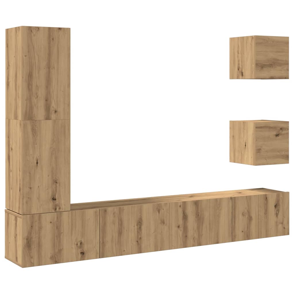 5-tlg. TV-Schrank-Set Wandmontage Artisan-Eiche Holzwerkstoff