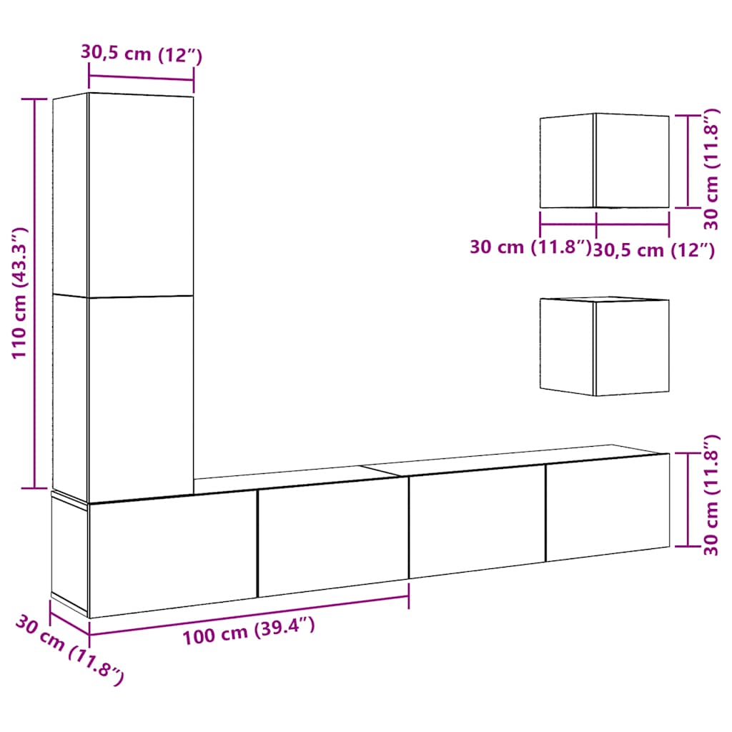 5-tlg. TV-Schrank-Set Wandmontage Artisan-Eiche Holzwerkstoff