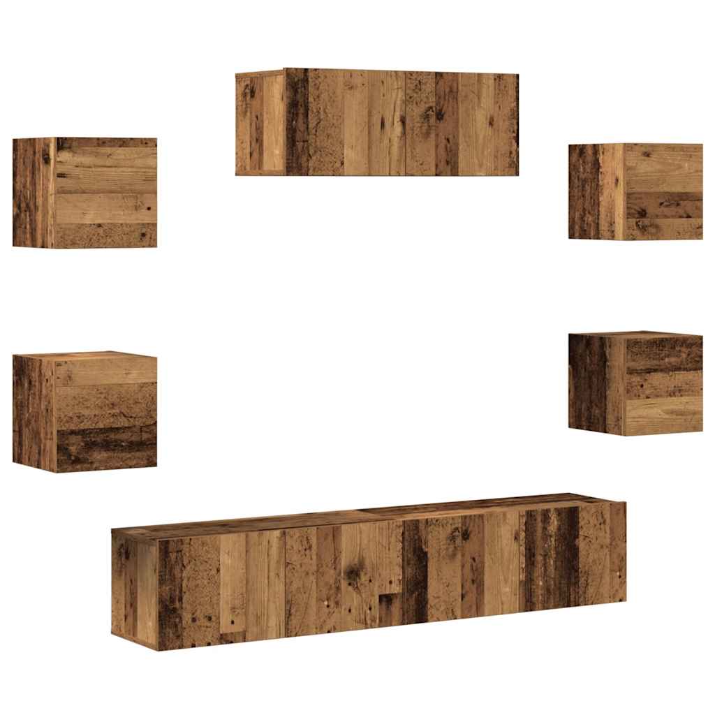 5-teiliges TV-Schrank-Set Wandmontage aus altem Holz