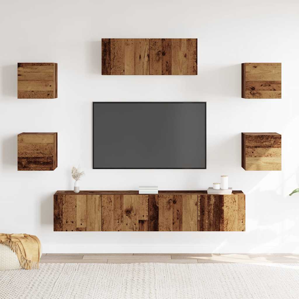 5-teiliges TV-Schrank-Set Wandmontage aus altem Holz