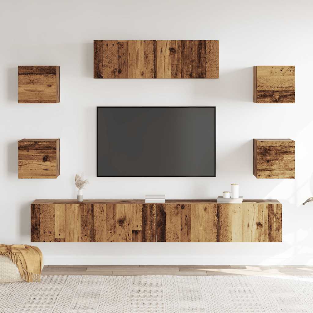 7-tlg. TV-Schrank-Set Wandmontage Altholz-Optik Holzwerkstoff