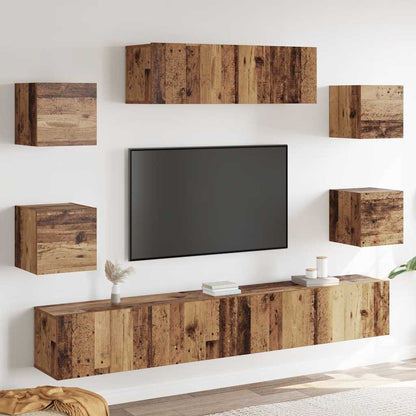 7-tlg. TV-Schrank-Set Wandmontage Altholz-Optik Holzwerkstoff