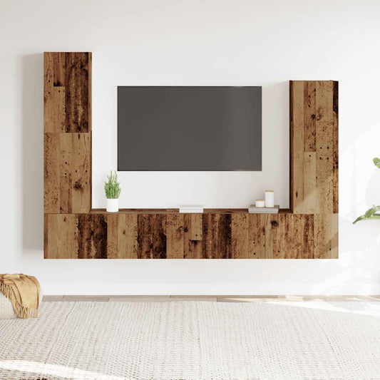 4-tlg. TV-Schrank-Set Wandmontage Altholz-Optik Holzwerkstoff