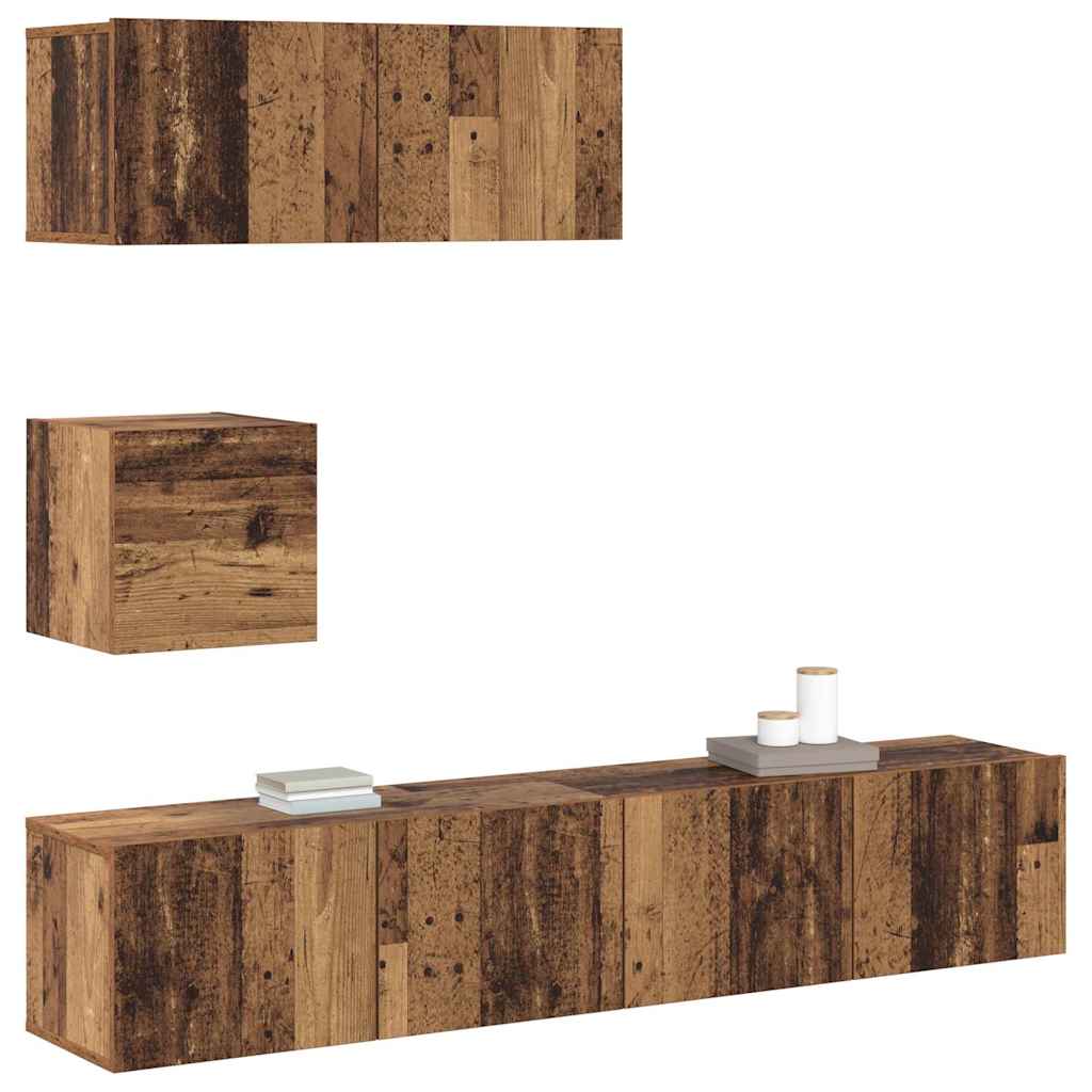 4-tlg. TV-Schrank-Set Wandmontage Altholz-Optik Holzwerkstoff