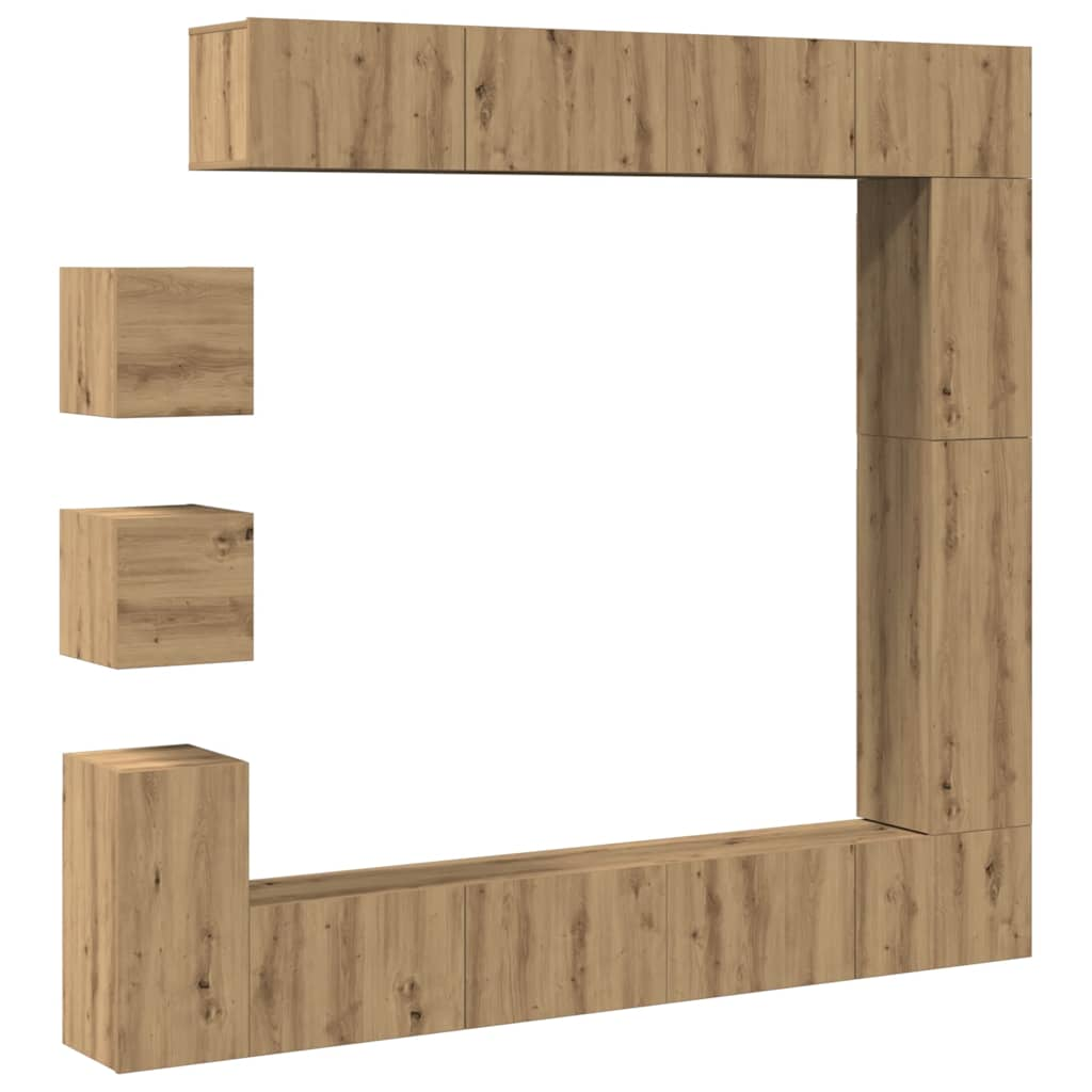 9-tlg. TV-Schrank-Set Wandmontage Artisan-Eiche Holzwerkstoff