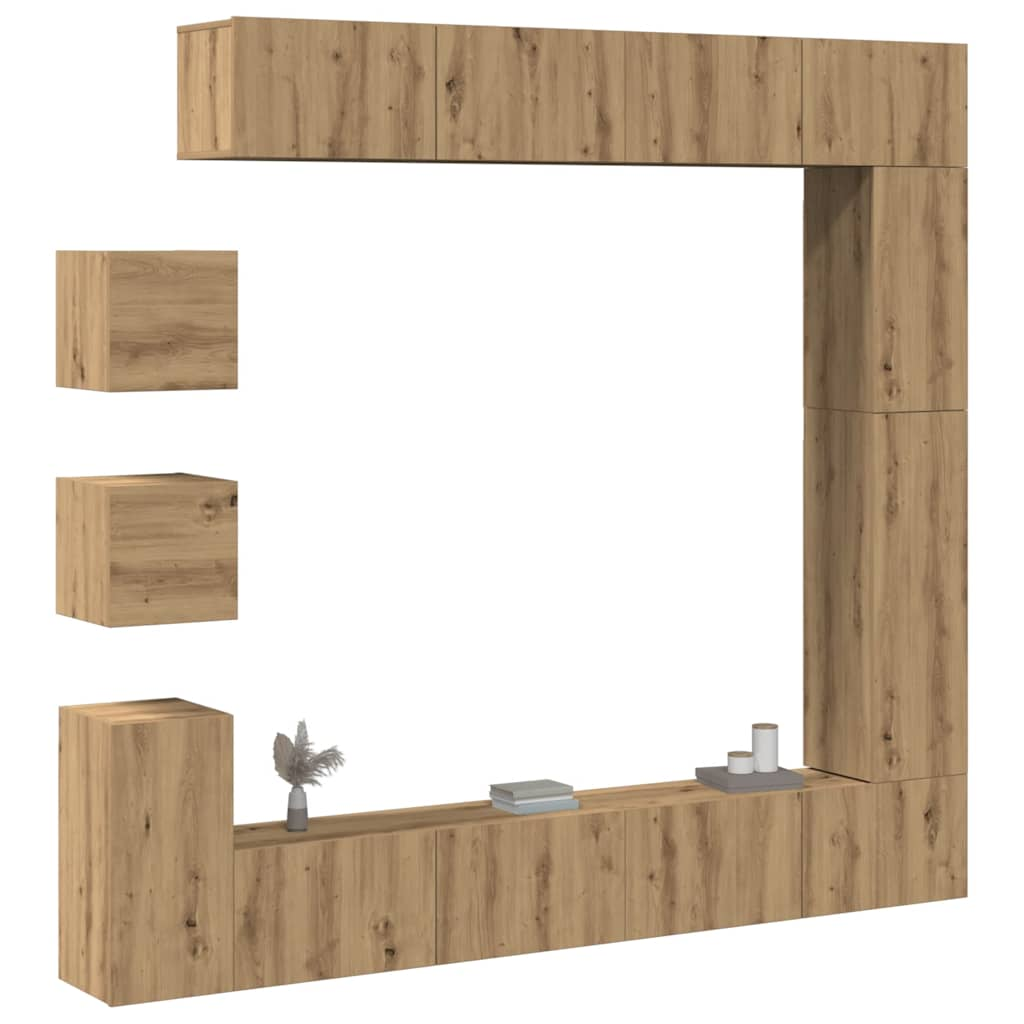 9-tlg. TV-Schrank-Set Wandmontage Artisan-Eiche Holzwerkstoff