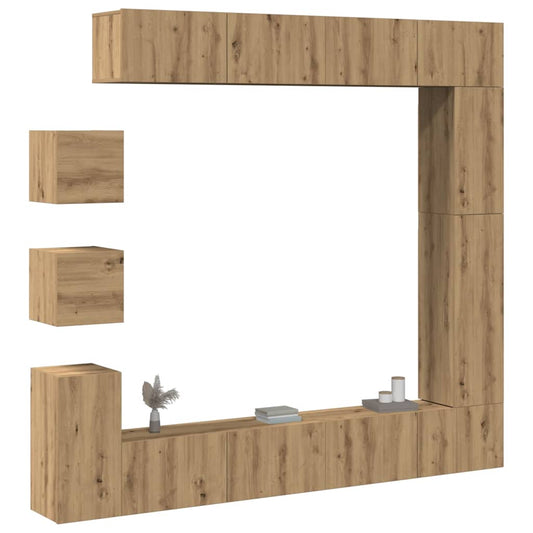 9-tlg. TV-Schrank-Set Wandmontage Artisan-Eiche Holzwerkstoff