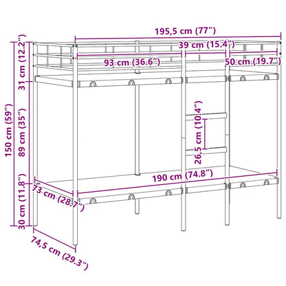 Etagenbett ohne Matratze Schwarz 75x190 cm Stahl