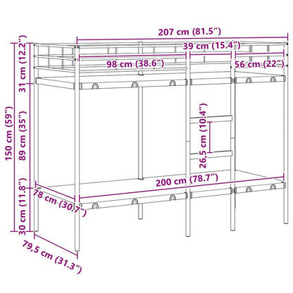 Etagenbett ohne Matratze Schwarz 80x200 cm Stahl