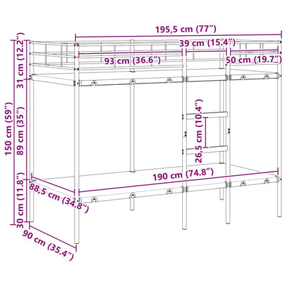 Etagenbett ohne Matratze Schwarz 90x190 cm Stahl