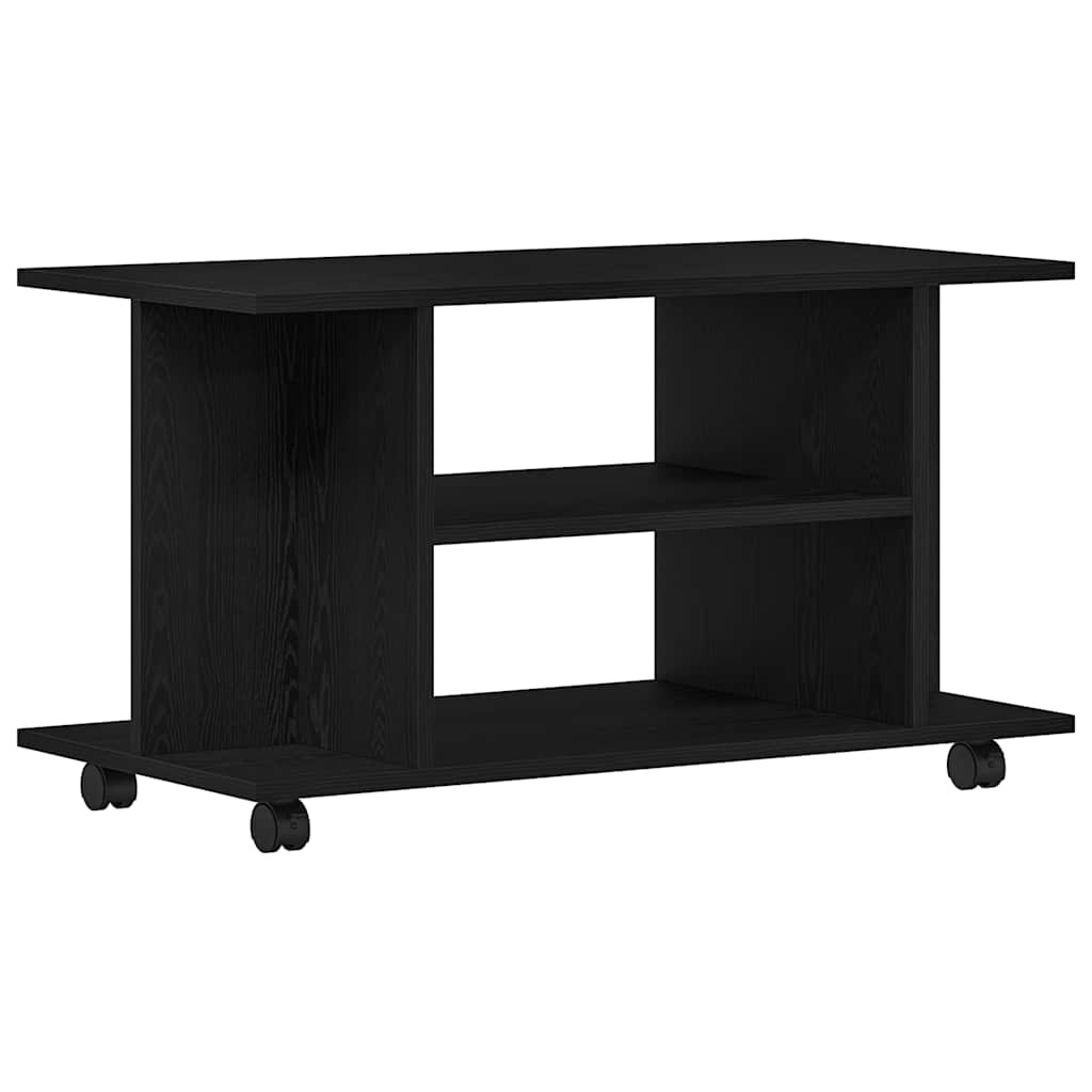 Meuble TV à roulettes, aspect chêne noir, 80x40x45 cm