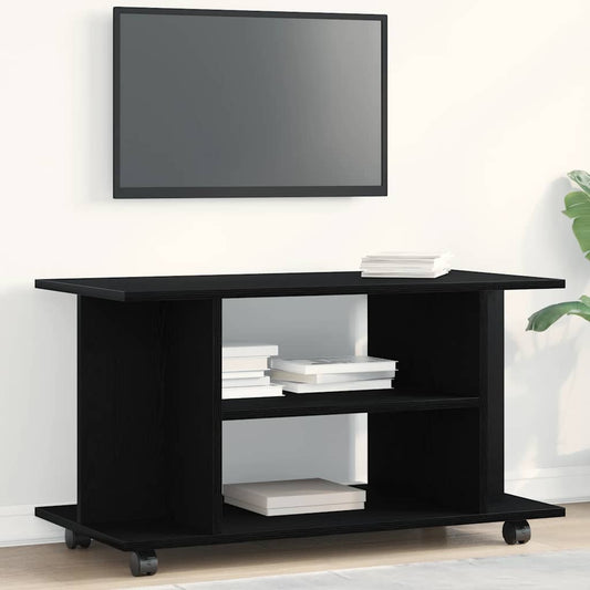 Meuble TV à roulettes, aspect chêne noir, 80x40x45 cm