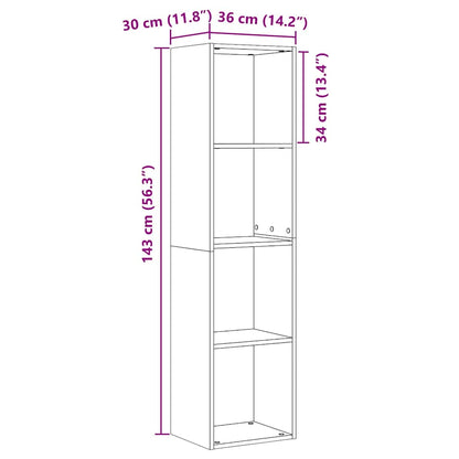 Bücherregal Wandhalterung Schwarz Eichen-Optik 143 x 30 x 36 cm