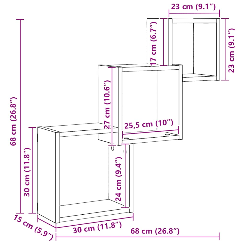 Würfelregale Schwarz Eichen-Optik 68x15x68 cm Holzwerkstoff