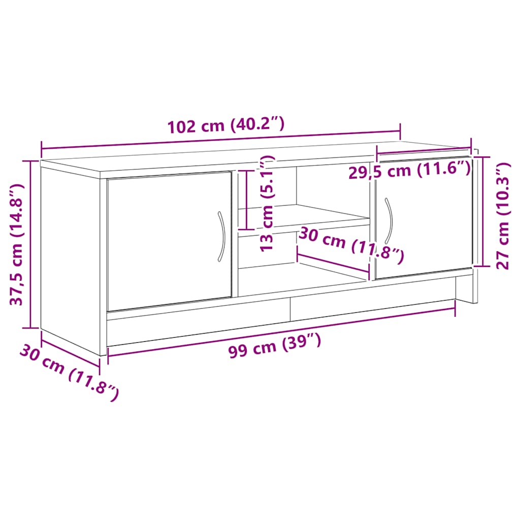 TV-Schrank Eiche schwarz 102x30x37,5 cm Holzwerkstoff