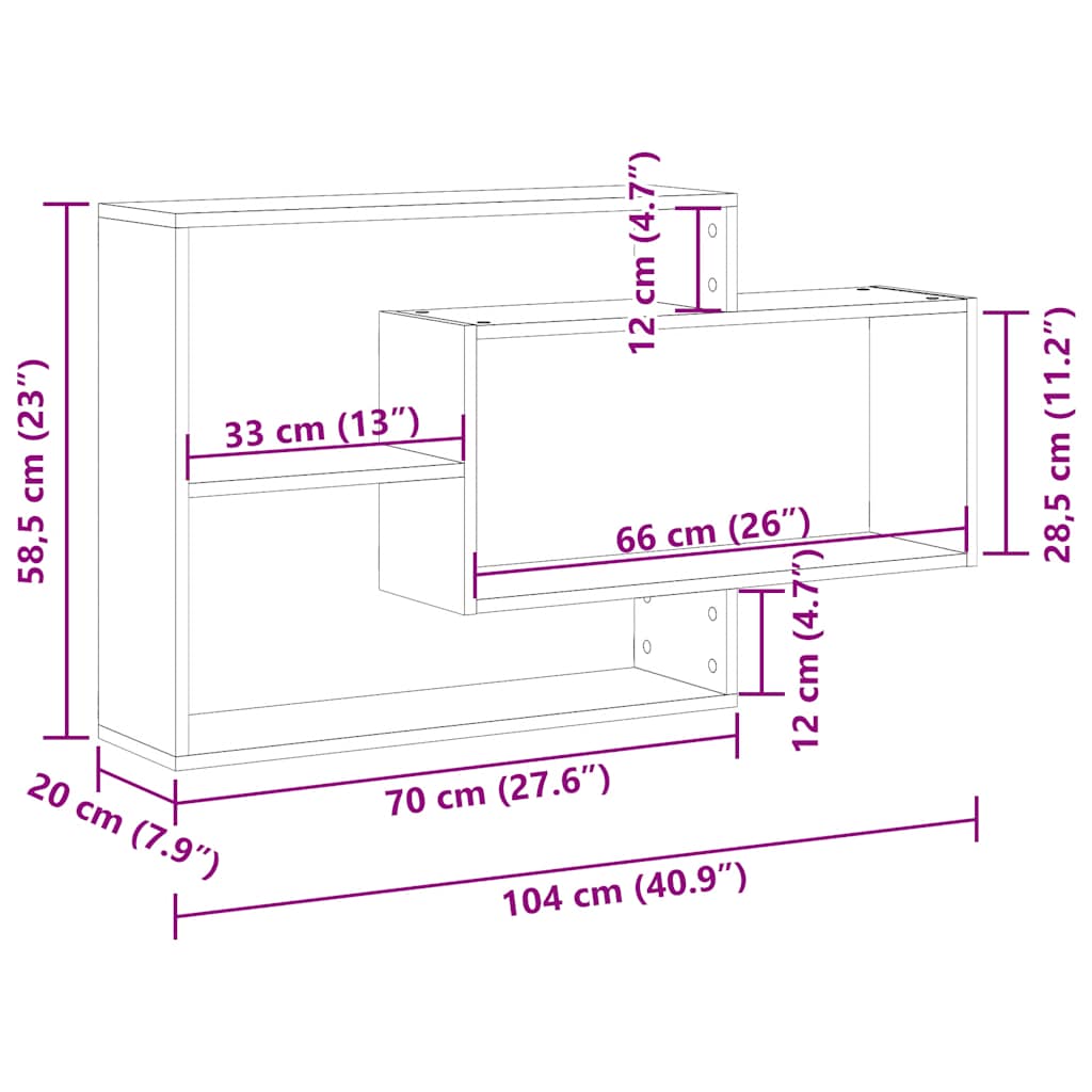 Wandregal Eiche Schwarz 104x20x58,5 cm Holzwerkstoff