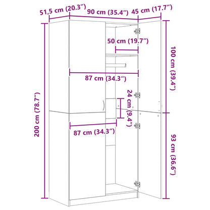 Kleiderschrank Schwarz Eichen-Optik 90 x 52 x 200 cm