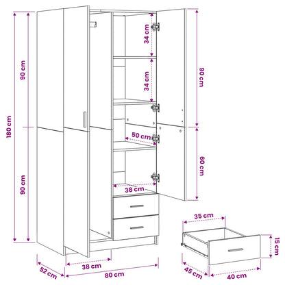Kleiderschrank Schwarz Eichen-Optik 80 x 52 x 180 cm