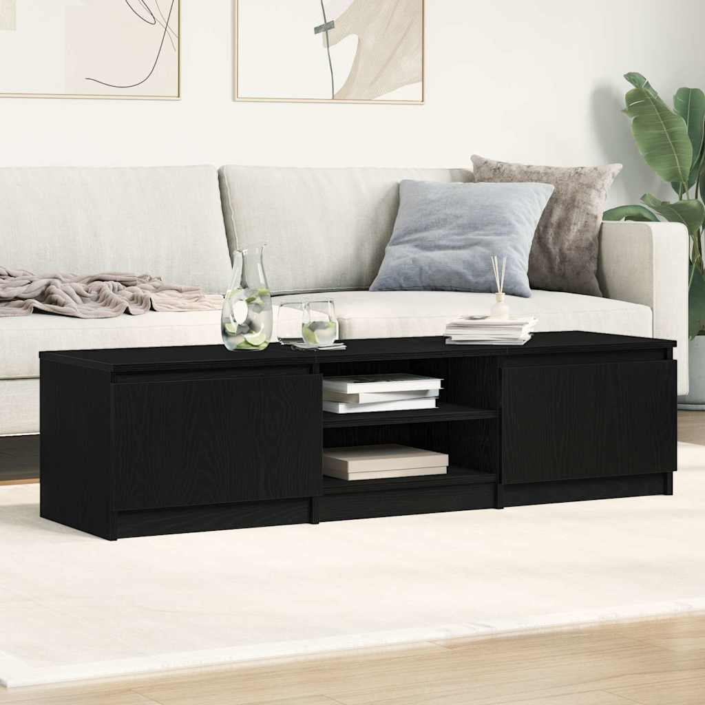 Meuble TV aspect chêne noir 140x40x36 cm matériau bois