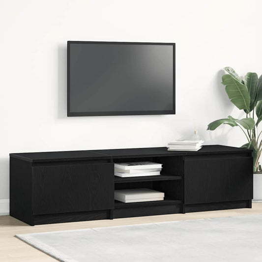 Meuble TV aspect chêne noir 140x40x36 cm matériau bois