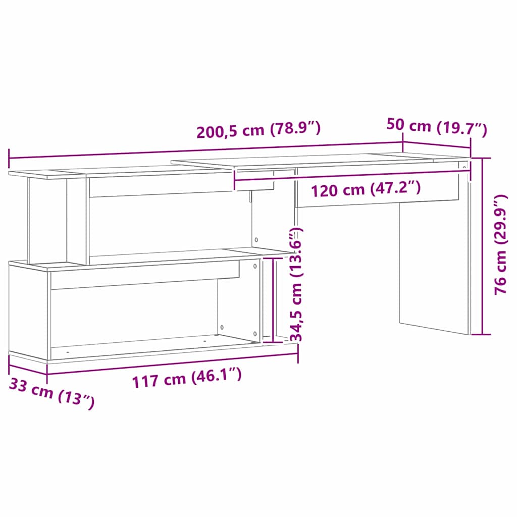 Schreibtisch Schwarz Eichen-Optik Holzwerkstoff