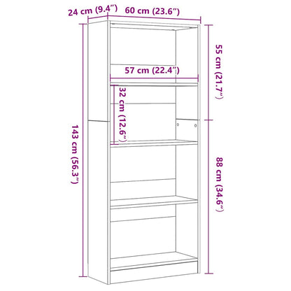 Bücherregal 60 x 24 x 143 cm Holzwerkstoff Schwarz Eichen-Optik