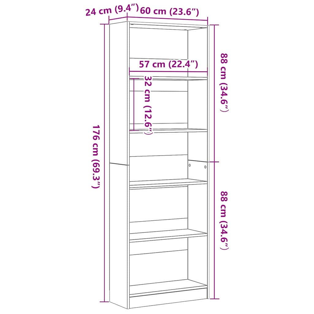 Bücherregal Schwarze Eiche 60 x 24 x 176 cm Holzwerkstoff