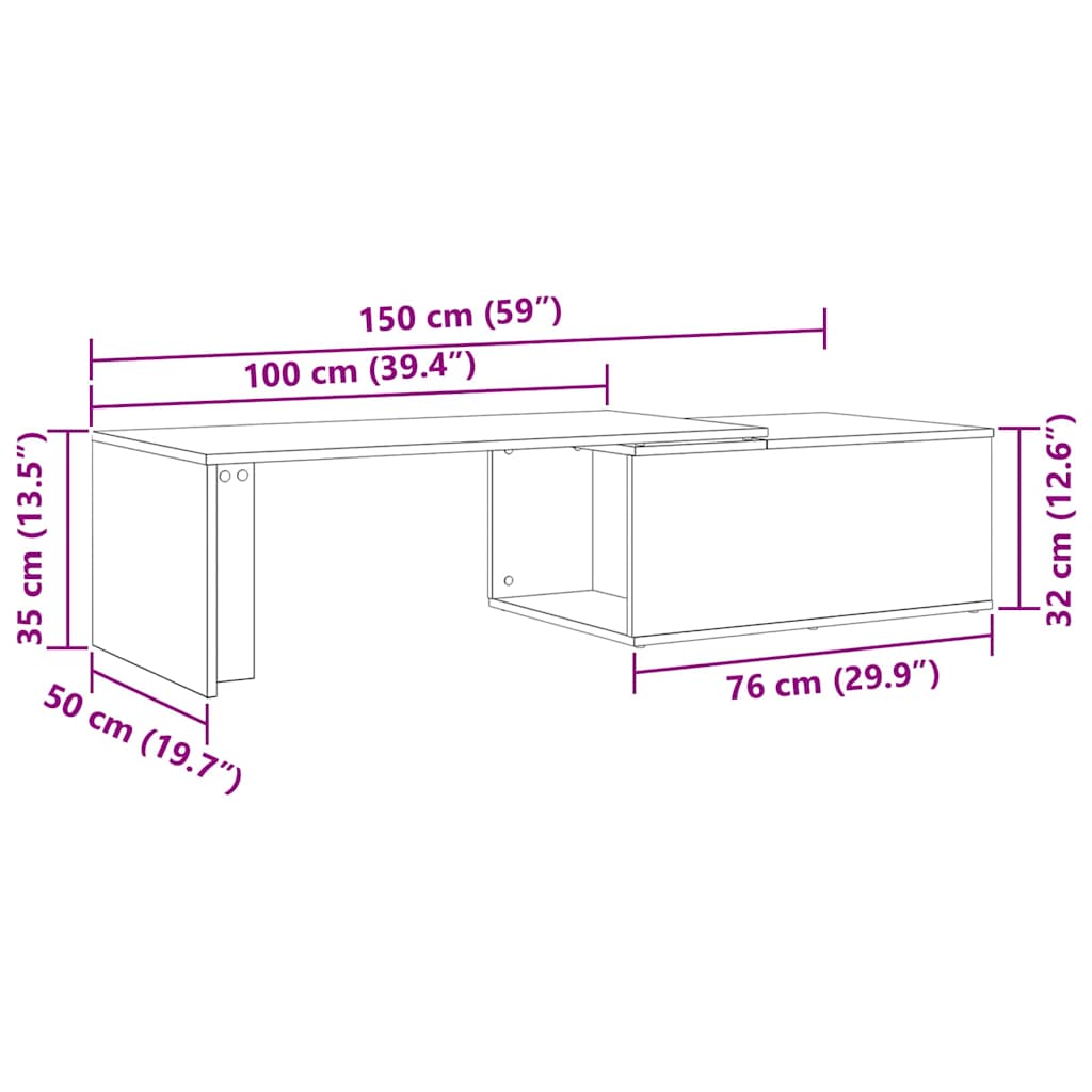 Couchtisch Schwarz Eichen-Optik 150 x 50 x 35 cm Holzwerkstoff