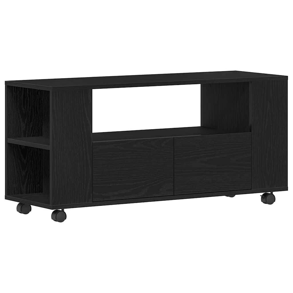 Meuble TV à roulettes, aspect chêne noir, 102 x 34,5 x 43 cm