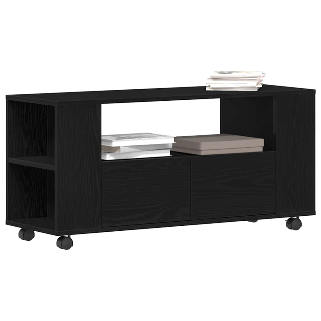 Meuble TV à roulettes, aspect chêne noir, 102 x 34,5 x 43 cm