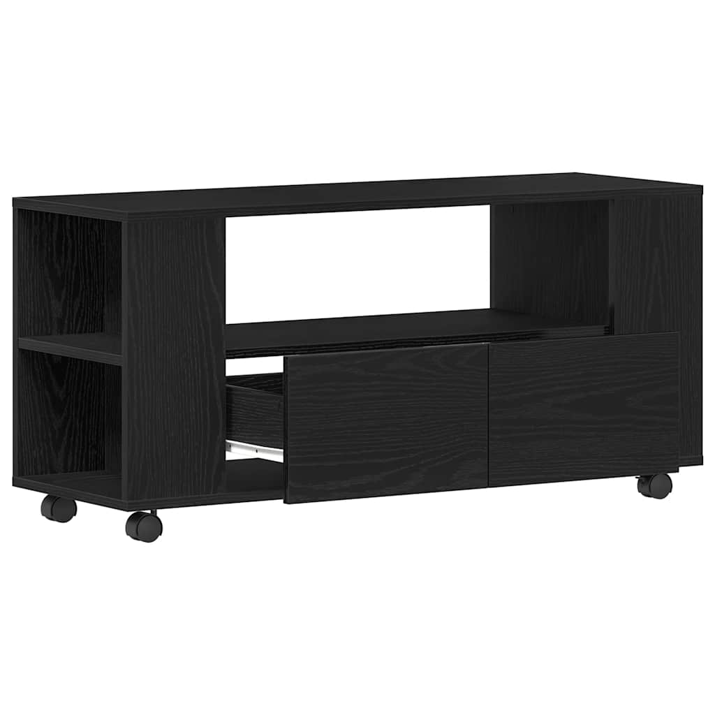Meuble TV à roulettes, aspect chêne noir, 102 x 34,5 x 43 cm