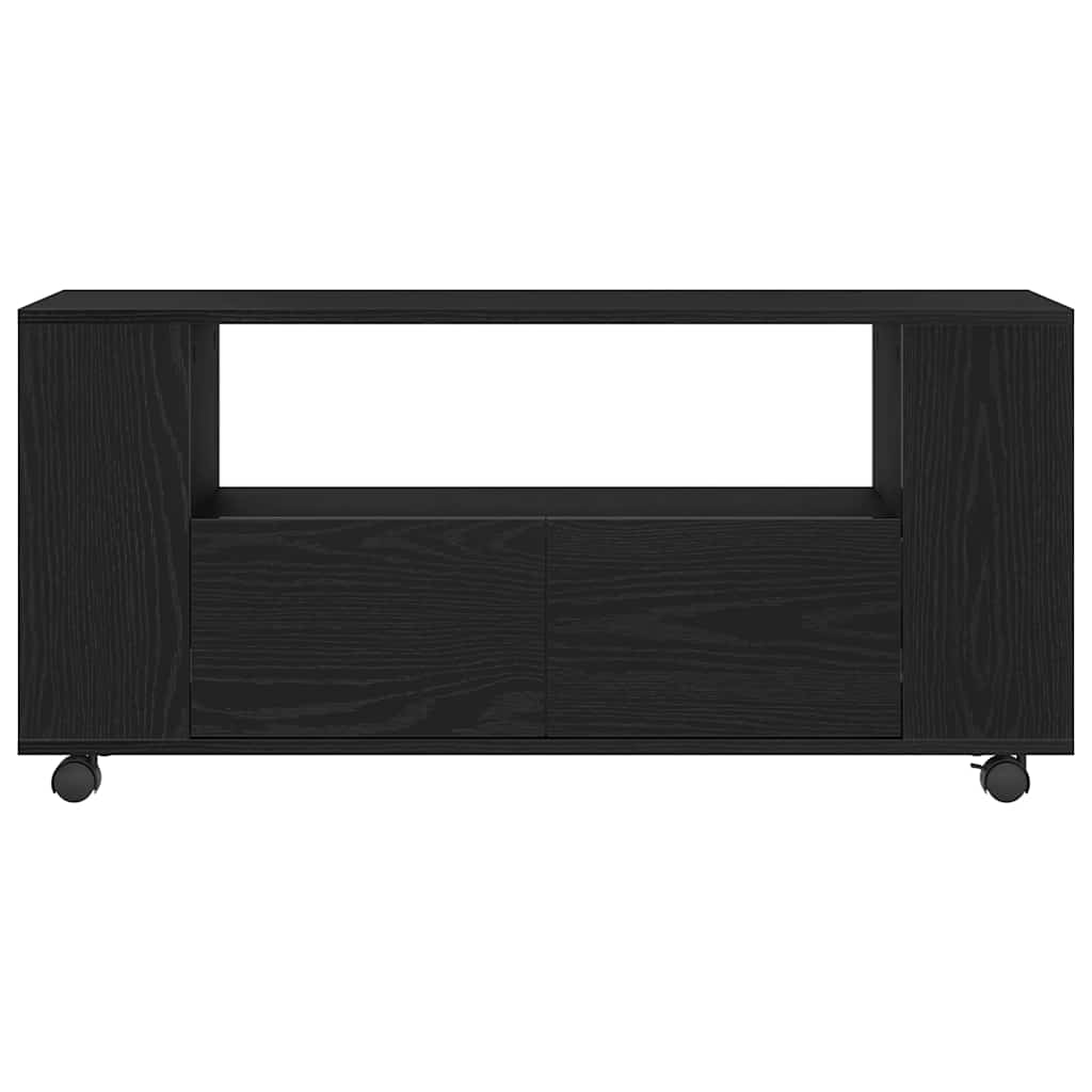 Meuble TV à roulettes, aspect chêne noir, 102 x 34,5 x 43 cm