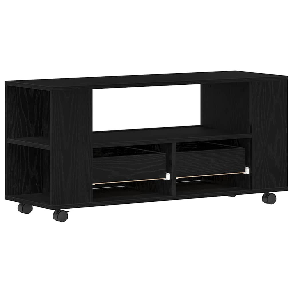 Meuble TV à roulettes, aspect chêne noir, 102 x 34,5 x 43 cm