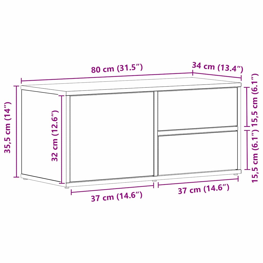 TV-Schränk 80 x 34 x 36 cm Schwarz Eichen-Optik Holzwerkstoff