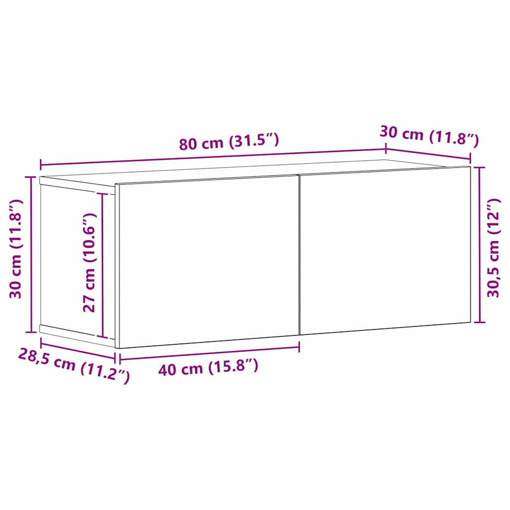 TV-Schränk 80 x 30 x 30 cm Schwarz Eichen-Optik Holzwerkstoff
