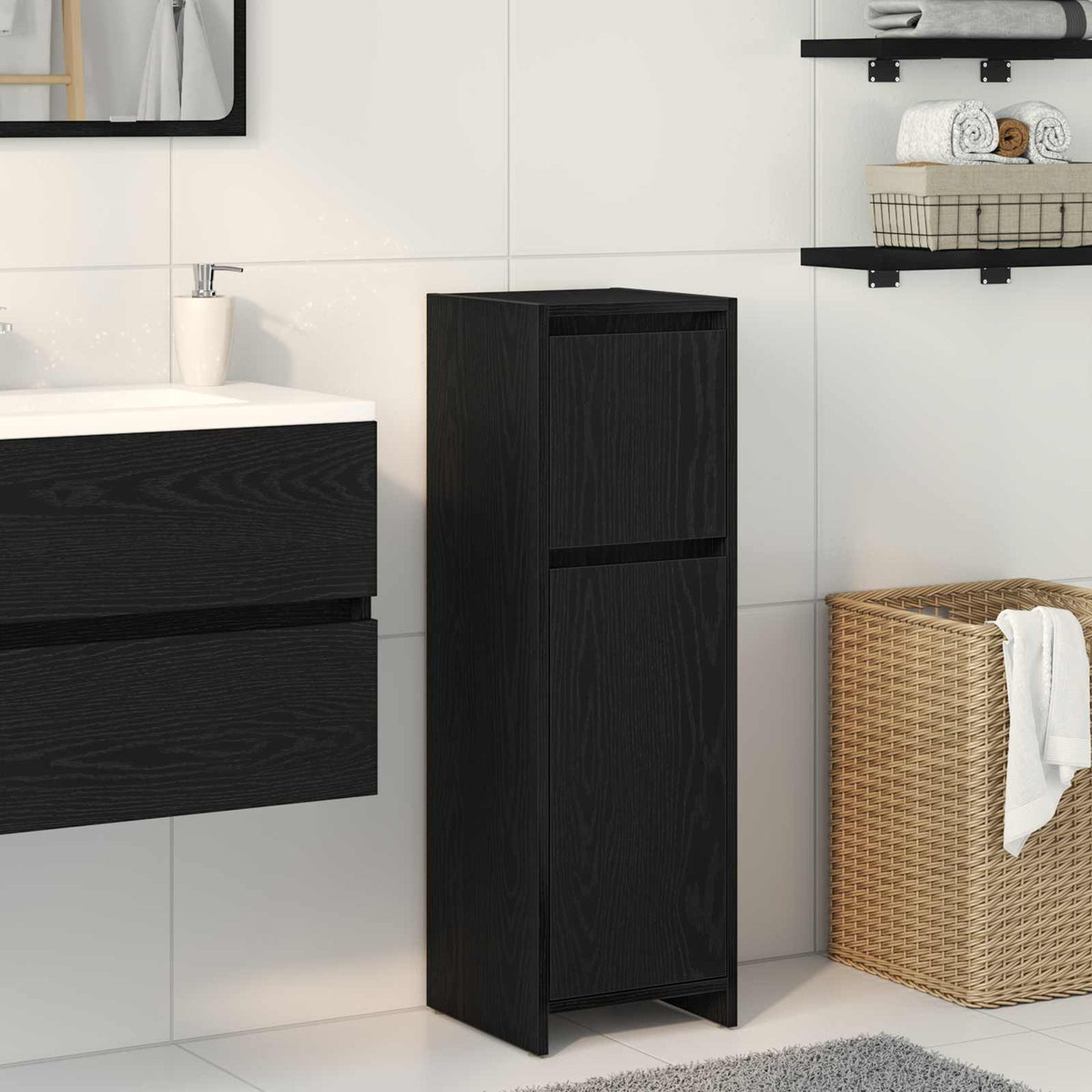 Badezimmerschrank Schwarz Eichen-Optik 30 x 30 x 95 cm