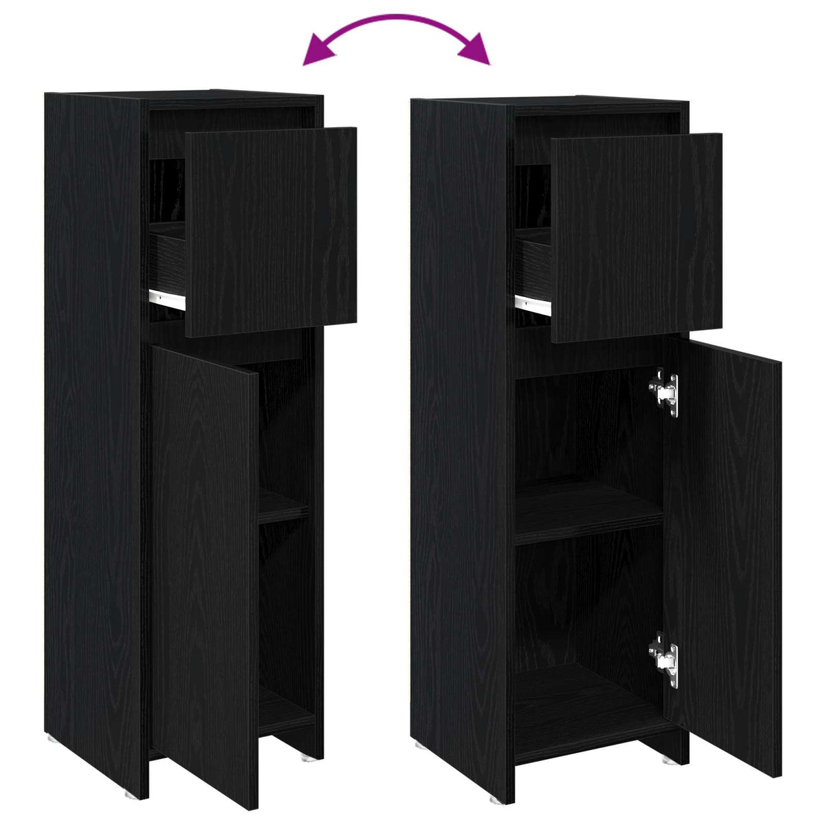 Badezimmerschrank Schwarz Eichen-Optik 30 x 30 x 95 cm