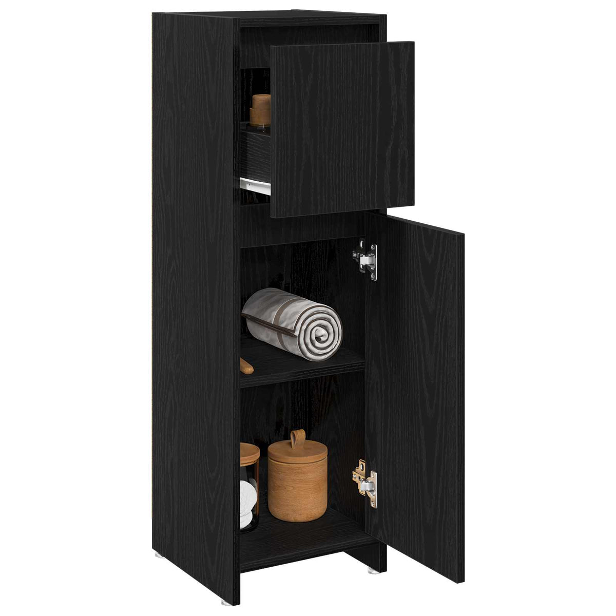 Badezimmerschrank Schwarz Eichen-Optik 30 x 30 x 95 cm