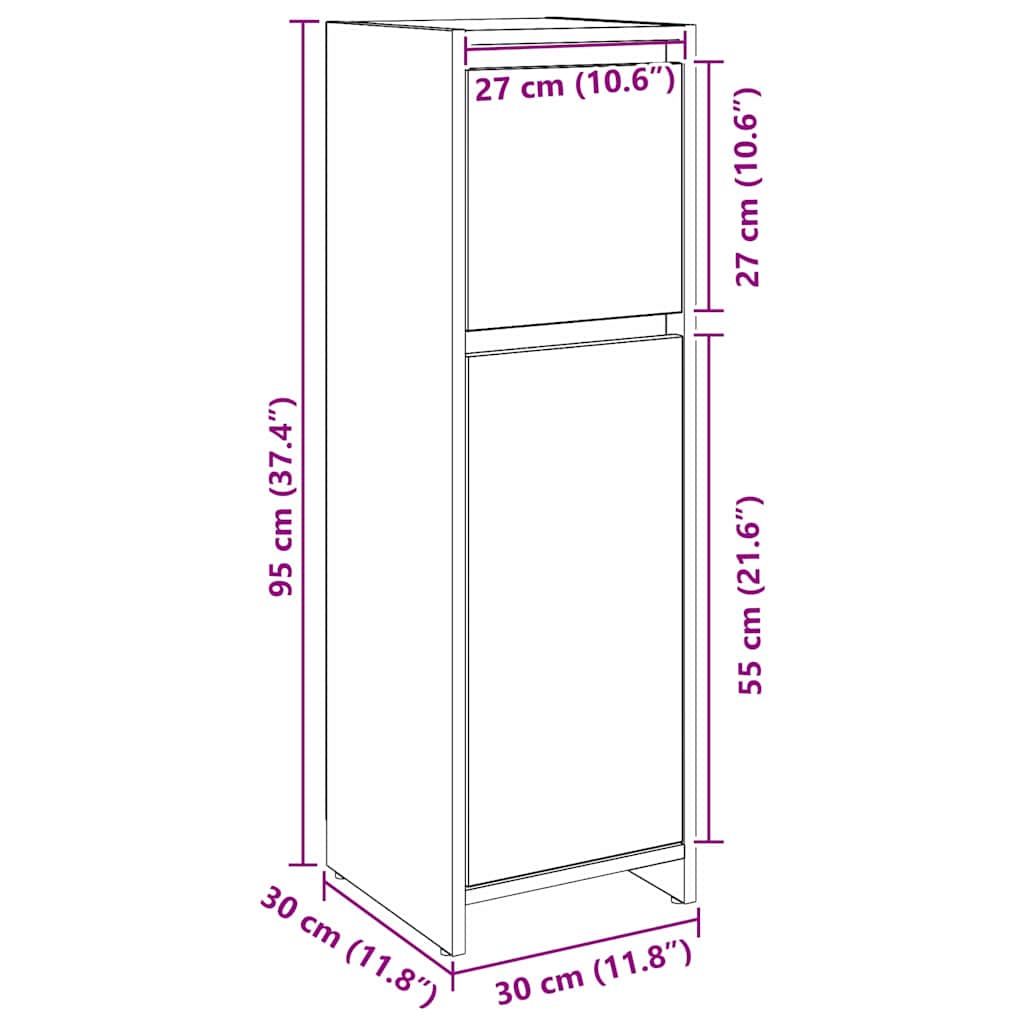 Badezimmerschrank Schwarz Eichen-Optik 30 x 30 x 95 cm