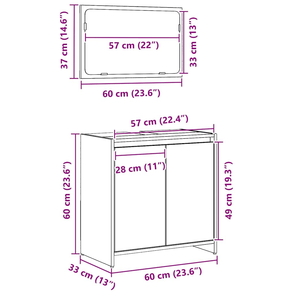 Badezimmerschrank Schwarz Eichen-Optik 60 x 33 x 60 cm