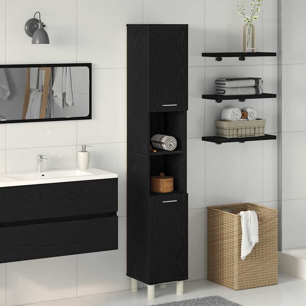 Badezimmerschrank Schwarz Eichen-Optik 30 x 30 x 179 cm